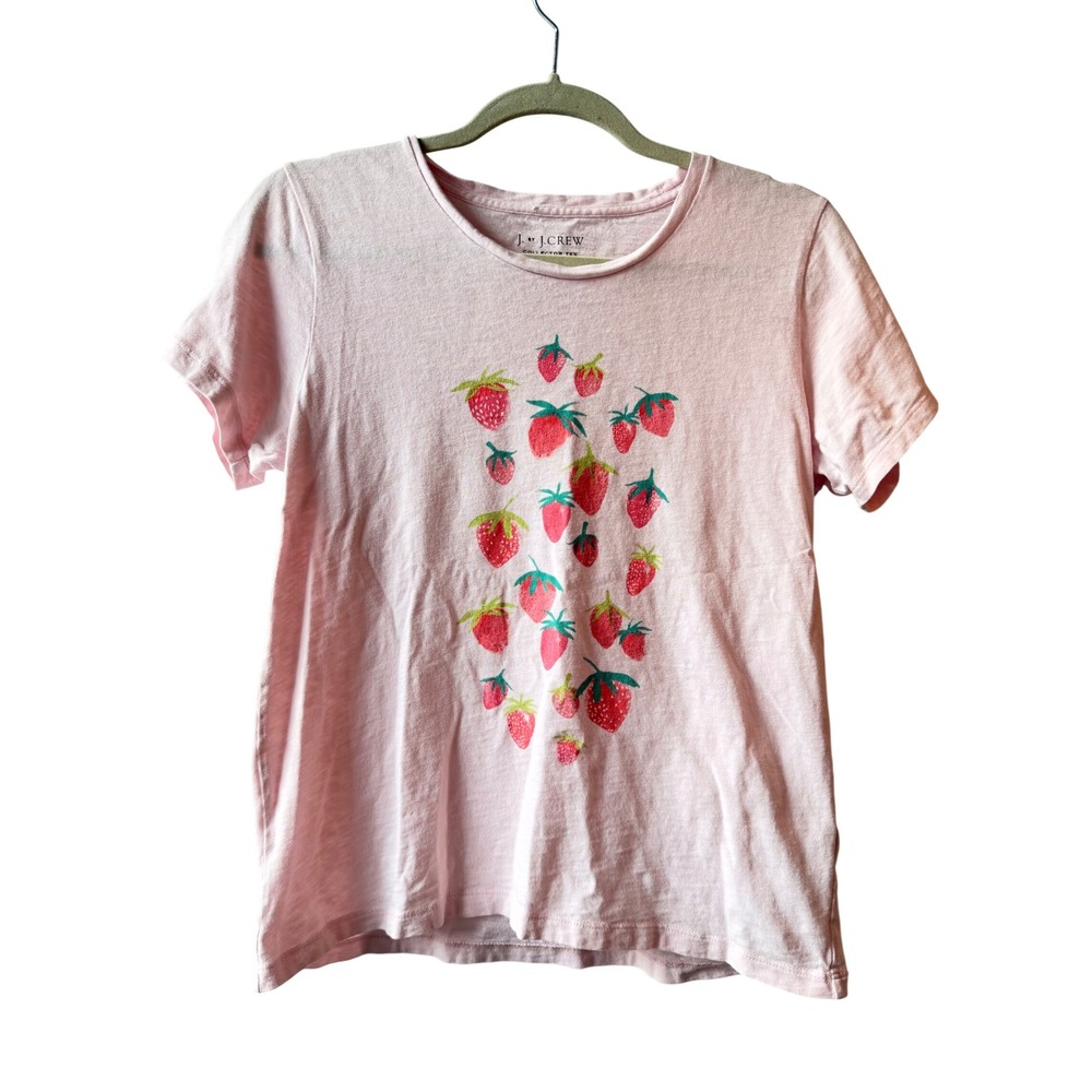 J. Crew Collector Tee Women M Pink Strawberry Graphic Coquette Cottagecore Fruit